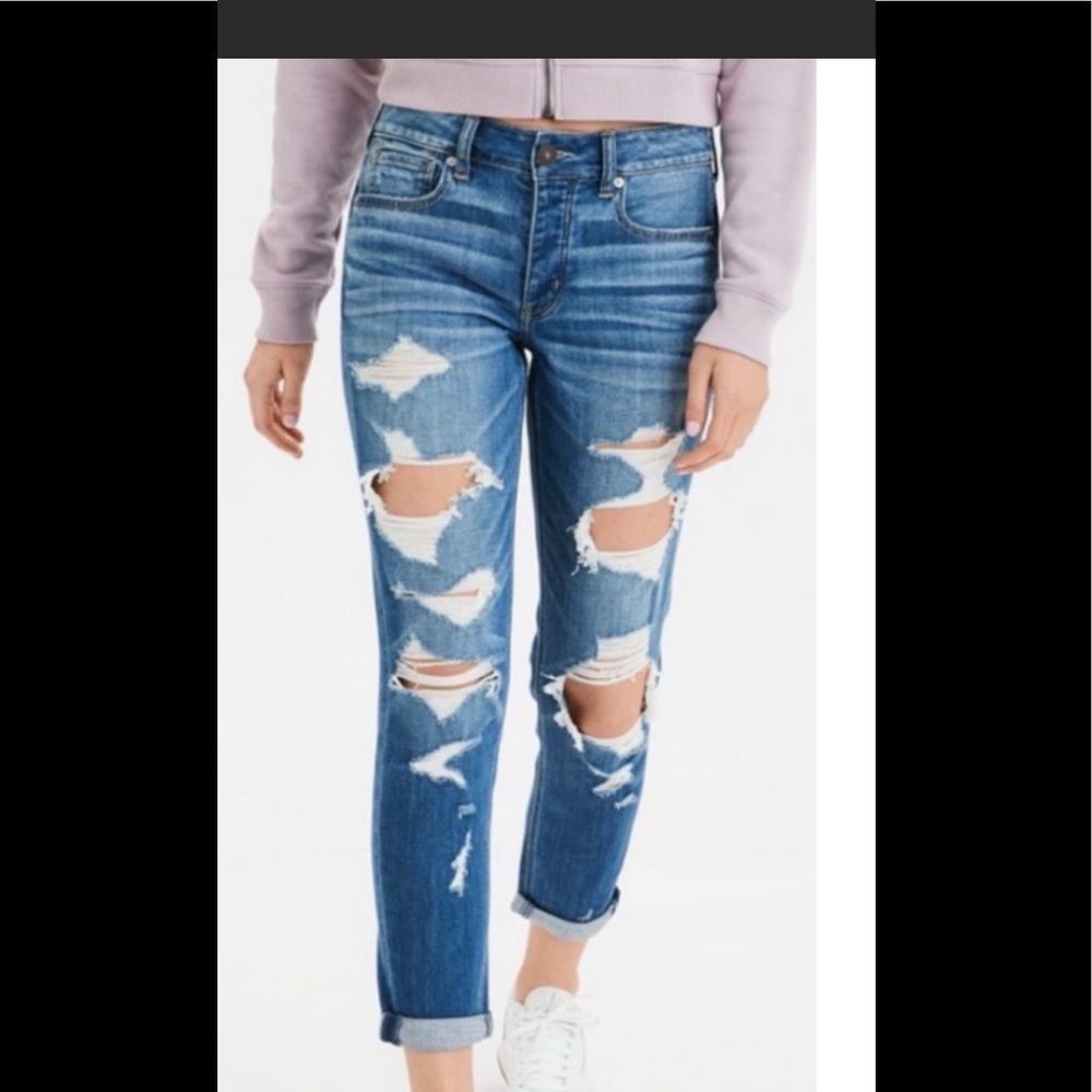 American Eagle Outfitters Blue Distressed Ankle Jeans Sz 8